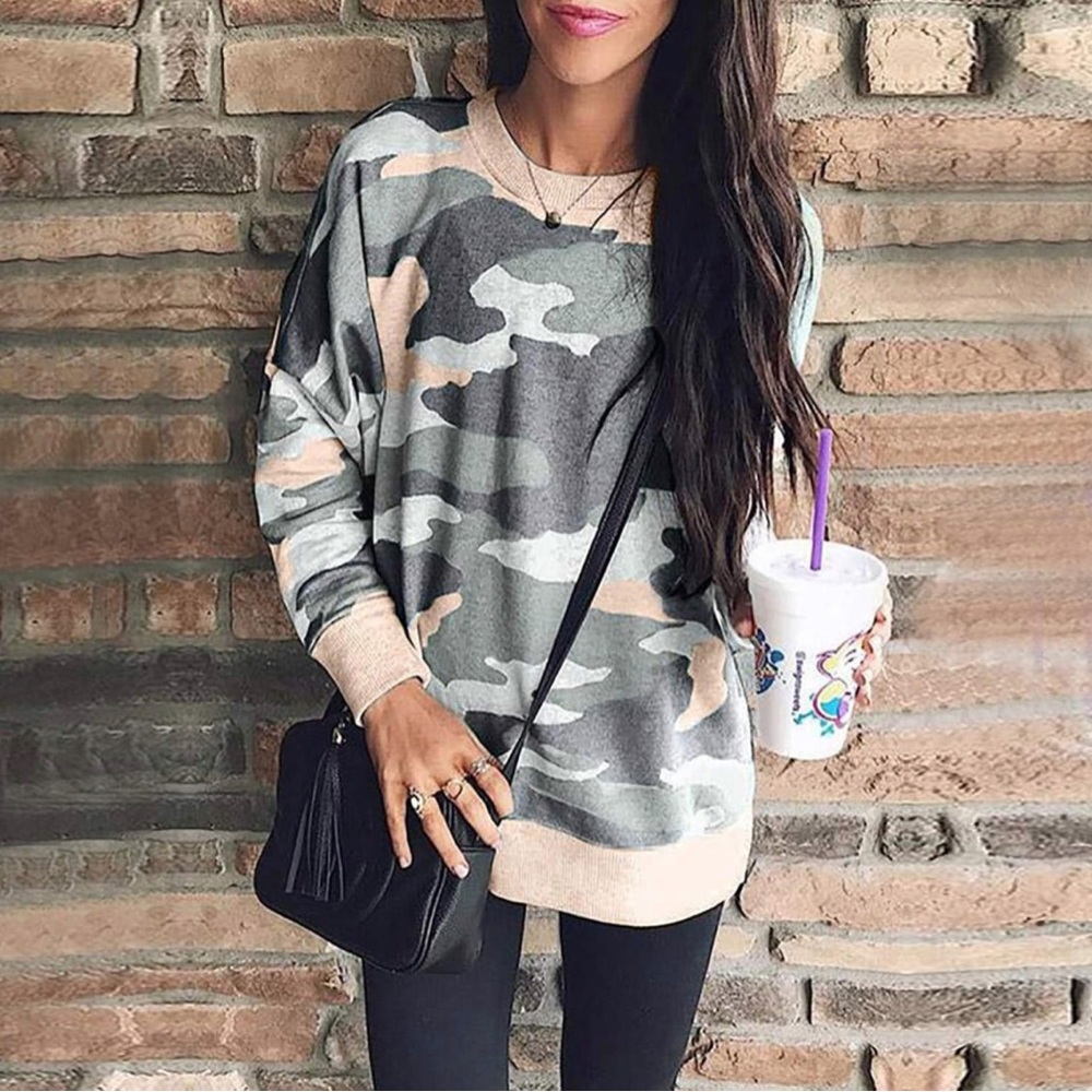 Ecowish Pink & Gray Camo Long Sleeve Top - Relaxed Fit - M